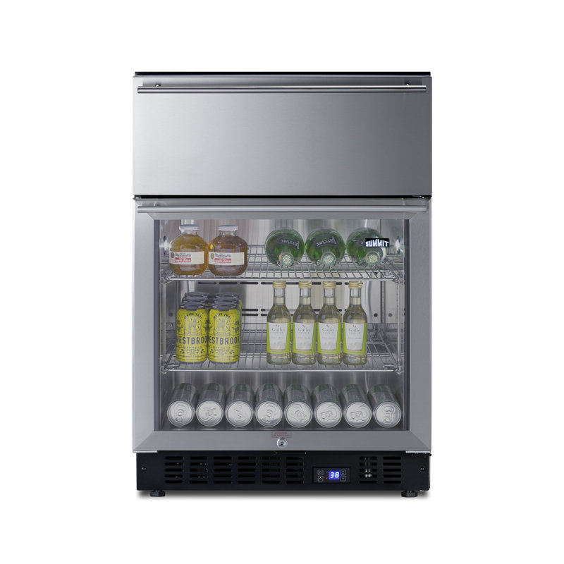 Summit Appliance 23.63'' W 110 Cans (12 oz.) 4.76 Cubic Feet Beverage Cooler with Wine Storage and Reversible Door, Black