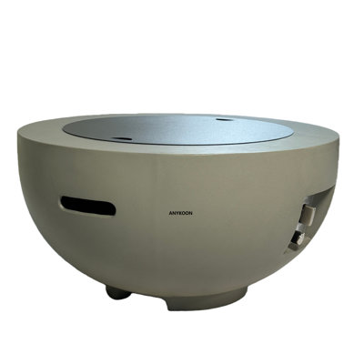 Table ronde pour foyer d'extérieur au propane de 28 pouces, table d'extérieur d'extérieur en béton léger de 40 000 BTU avec roches de lave, housse de pluie et couvercle de brûleur pour patio, jardin et terrasse
