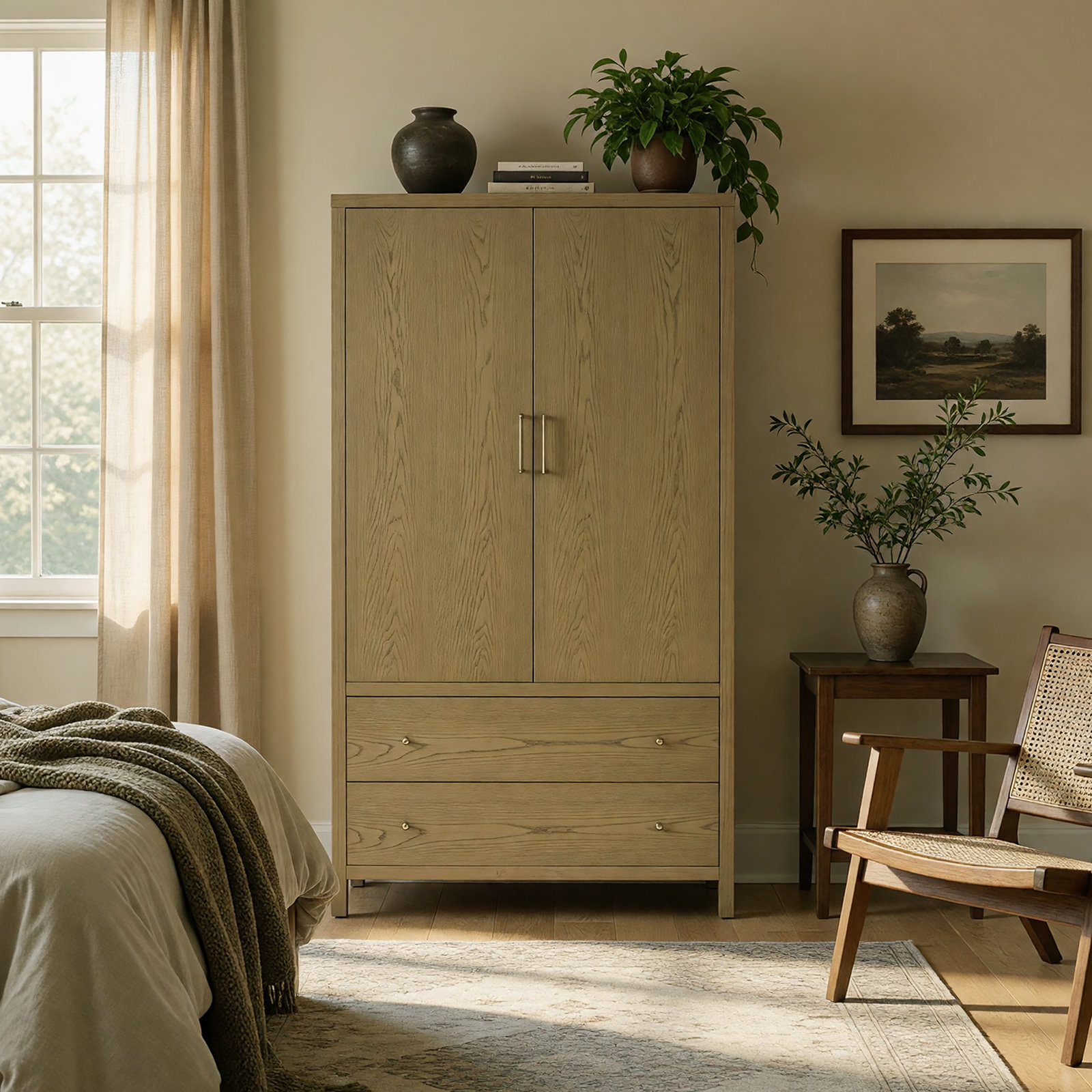 2-Drawer Armoire, Light Oak