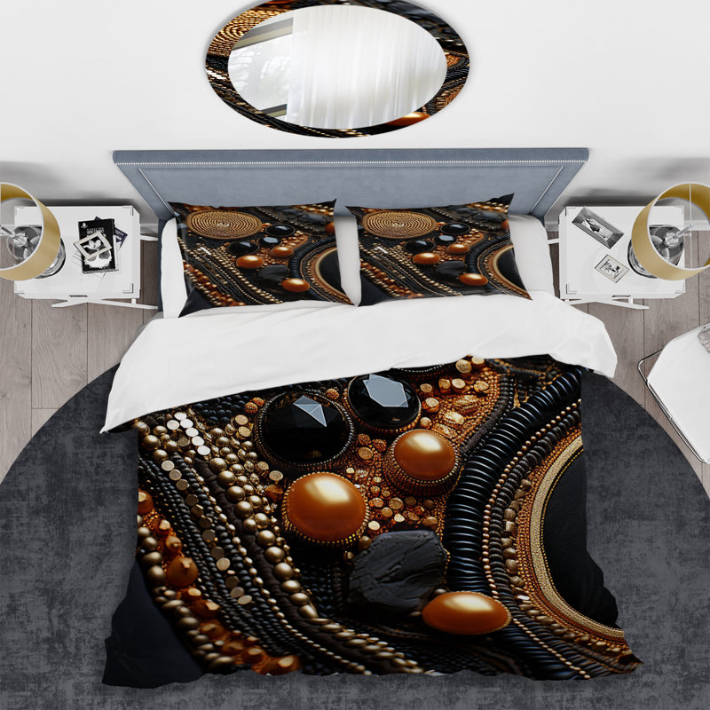 Ensemble de housse de couette noir et orange Citrine Sunburst Geode I - Stone Geode