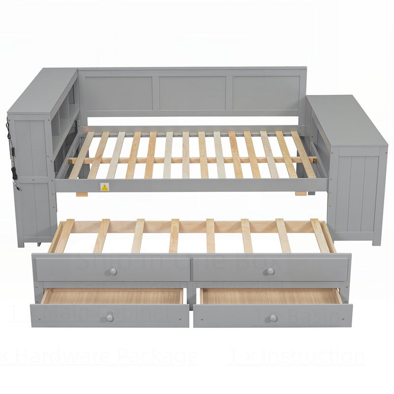 Multifunctional Daybed with Storage, LED Lights, Charging Ports, and Built-in Desk for Modern Living, Gray