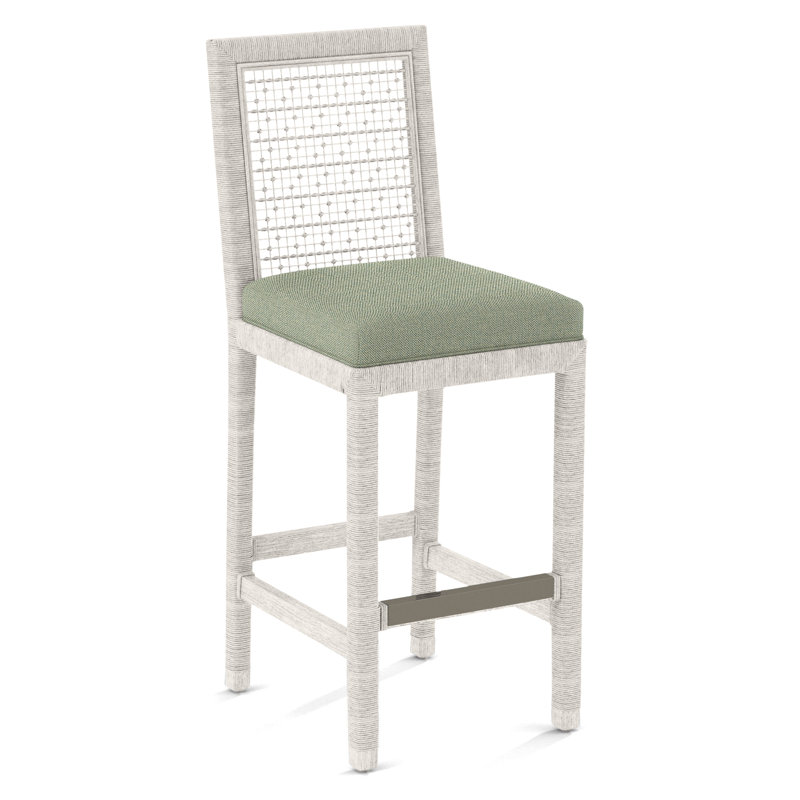 Pine Isle Bar Stool, Sunbrella Beige Pinstripe; 6205-74, Antique Frost White