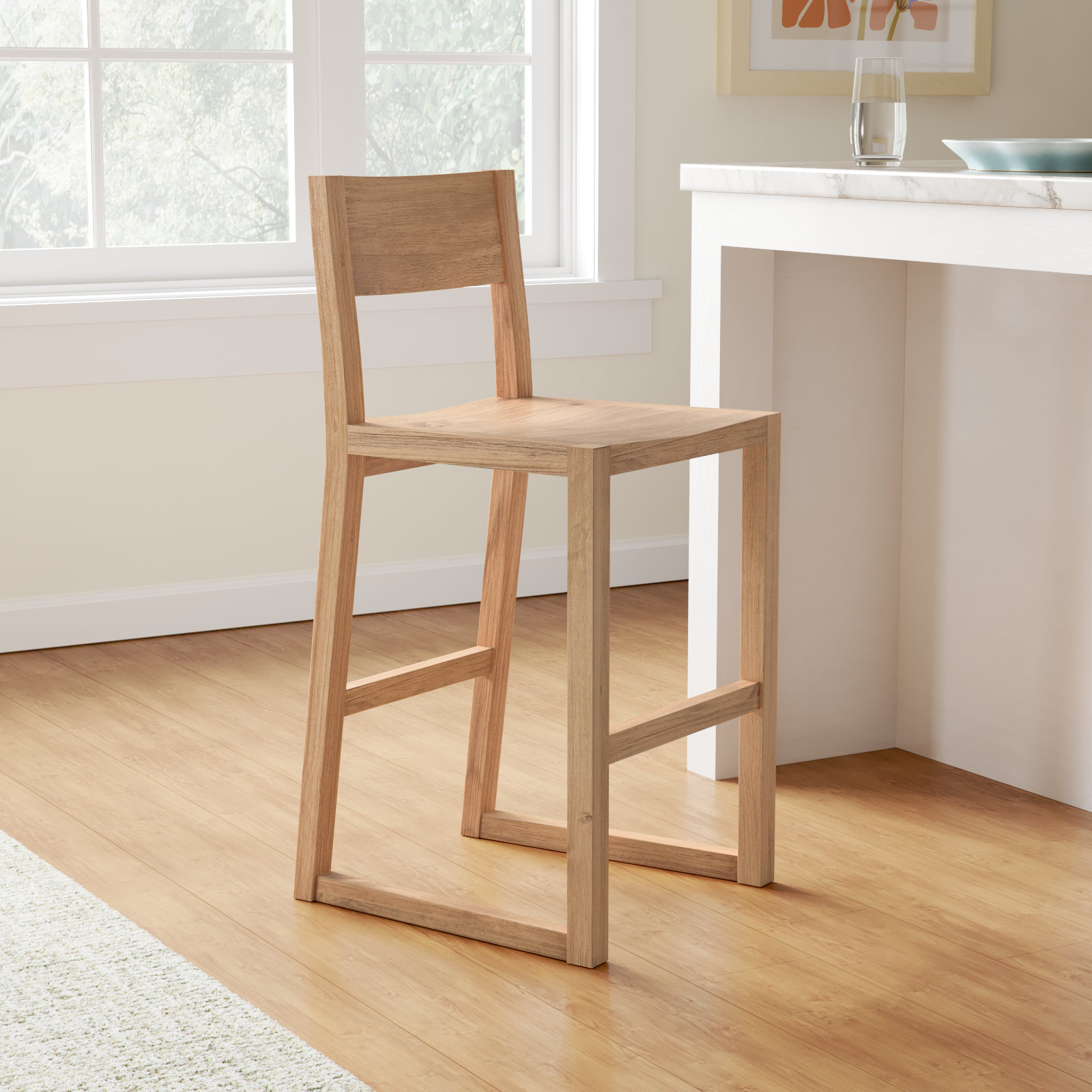 Modica Solid Wood Stool, Counter Stool (24" Seat Height), Natural Brown