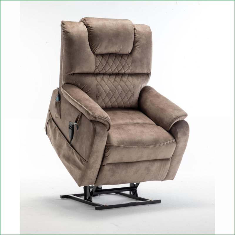 Fauteuils inclinables | Moteur de levage à plat à 180 ° OKIN | Siège de 25 po de largeur et capacité de 400 lb | Assemblage facile | Velours | Beige brun