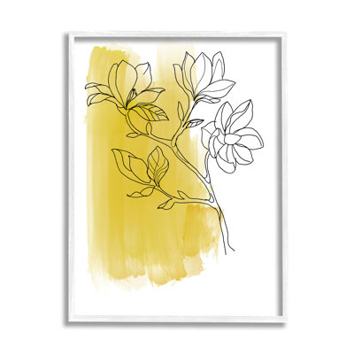 «Tree Blossom Branch», dessin au pinceau jaune, art mural surdimensionné par Bronwyn Baker