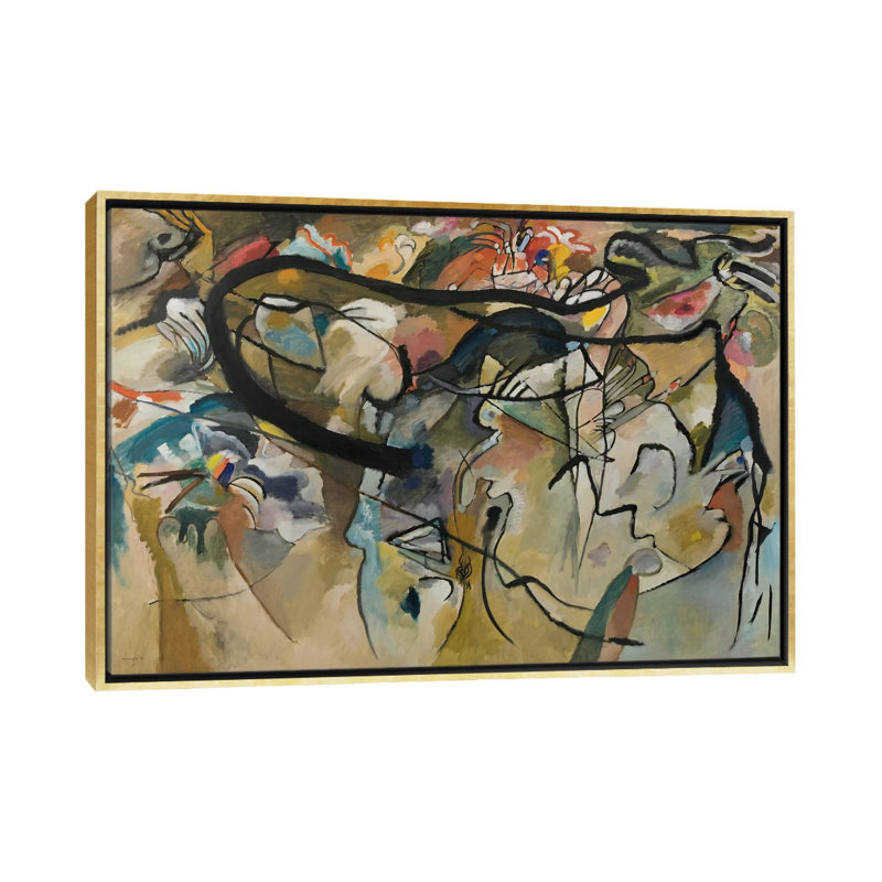« composition v » par wassily kandinsky,-impression, Toile encadrée d'or, H 18 po x l 26 po x P 1,5 po