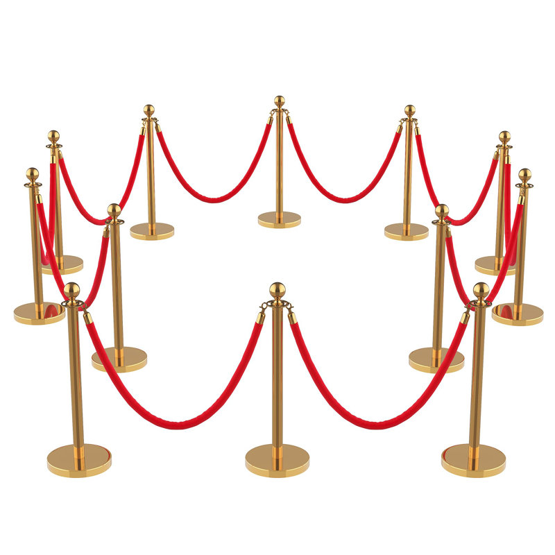 Poteaux de poteau de contrôle des foules en acier inoxydable avec cordes cramoisies riches et tapis de 26 pi - clôture décorative extérieure durable, installation facile - paquet de 12