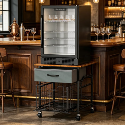 Mini Fridge Stand, Heavy-Duty End Table With Storage, Small Refrigerator Stand With Rolling Wheels For Dorm, Kitchen, Pantry