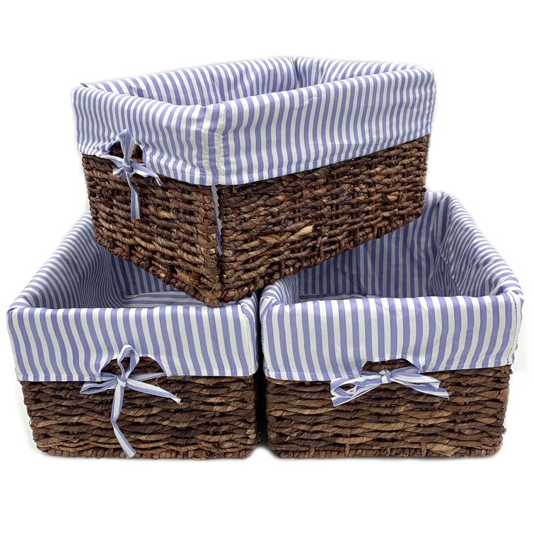 Hand Woven Rectangle Maize Storage Basket - Set of 3 - Baby Blue Stripes (Set of 3) Longshore Tides Color: Black