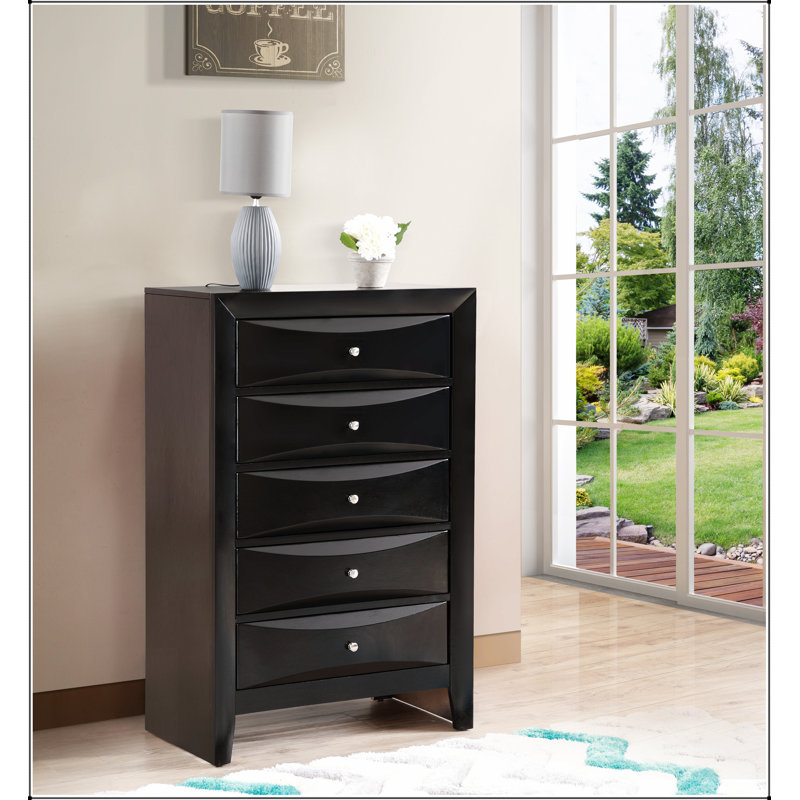 Coffre Marilla G1500-CH, solution de rangement durable et élégante avec placages de bois véritable et finition noire élégante