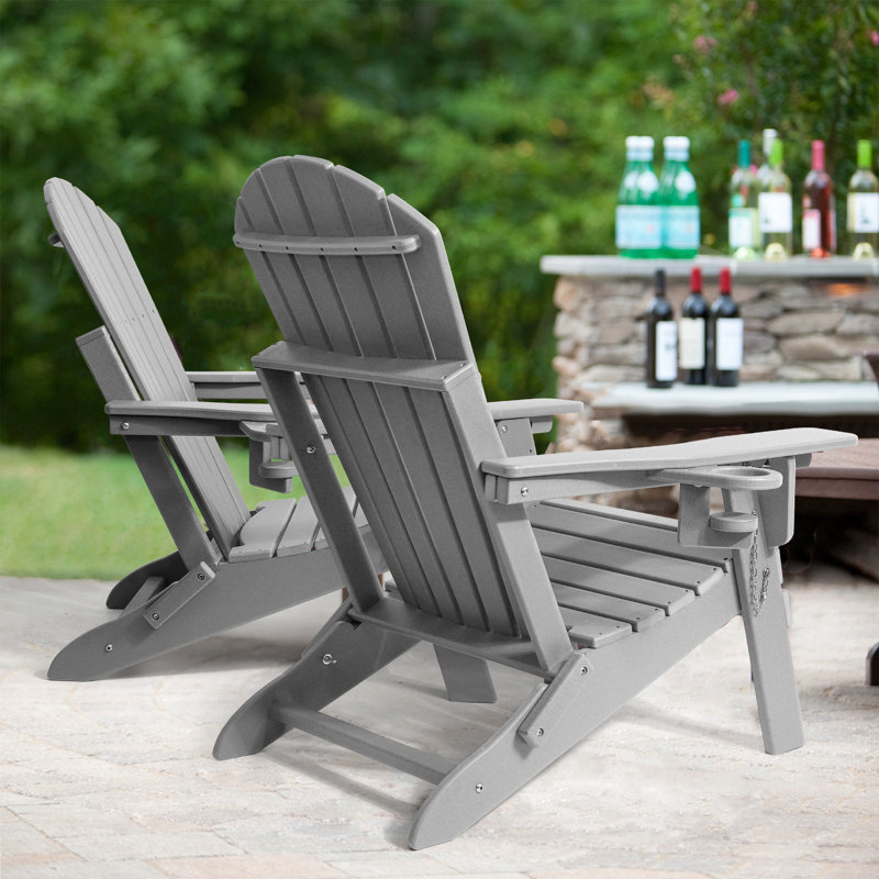 Plastic Folding Adirondack Chair with Adjustable Backrest, Gray