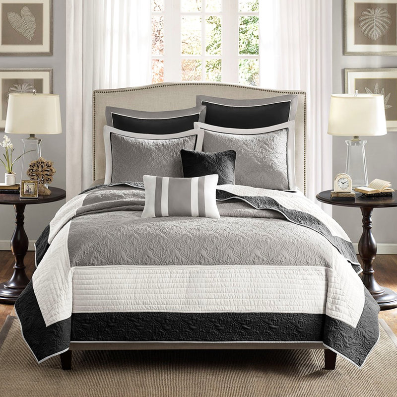 Courtepointe très grand / très grand 7 pièces avec taies décoratives européennes noires et 2 taies d'oreiller intrigantes