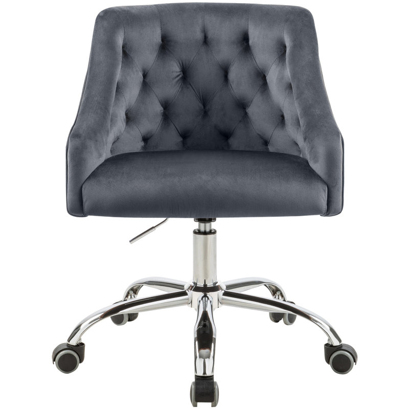 Chaise de travail en velours Casmir, Velours gris velours, Chrome chrome