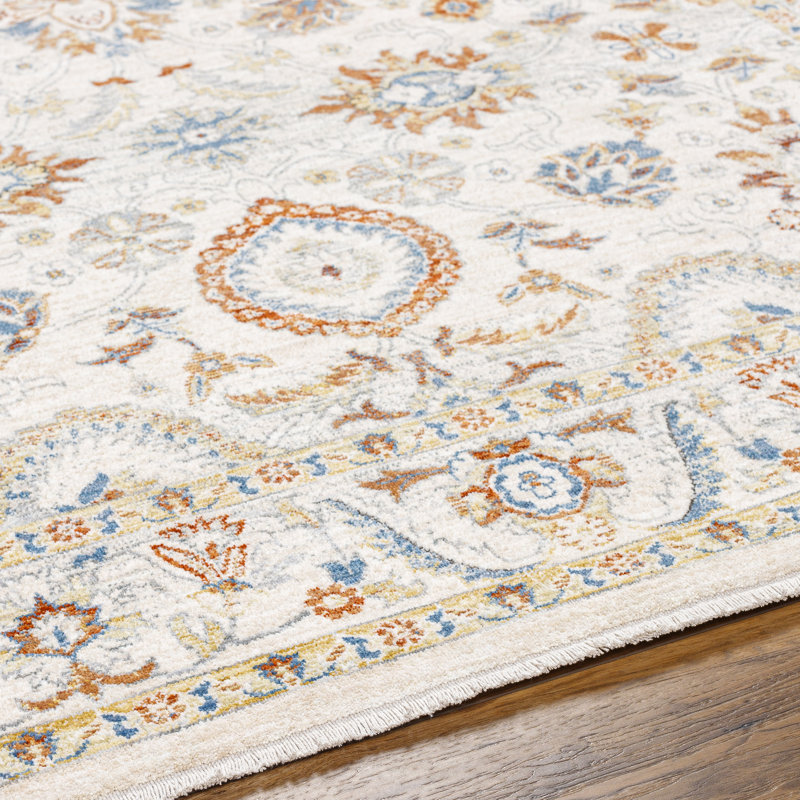 Tapis oriental oriental tissé à la machine en polyester crème, Tapis de couloir 2 pi 10 po x 8 pi