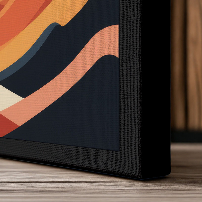 Mountains at Dusk Mid-Century 1 Piece Wrapped Canvas Wall Art, 36x24 - 91.4 x 61.0 cm, Black Border