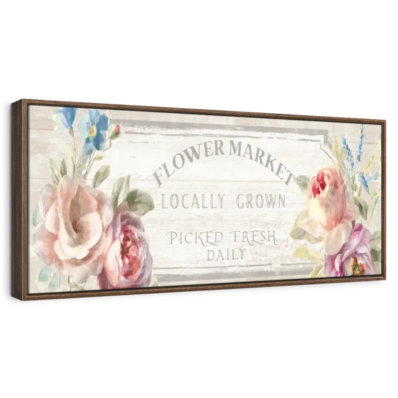 «Cottage Garden» sur panneau mural en bois, Cadre flottant noyer, 37 po x 13 po