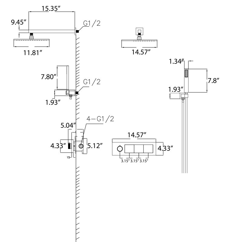 Thermostatic Complete Shower System with Rough in-Valve, Matte Black