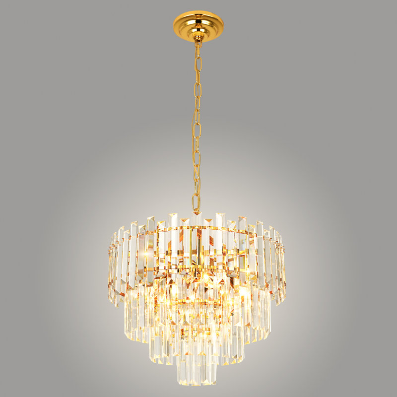 Lustre rond en cristal doré, structure en métal doré ornée de cristaux K9, chaîne de suspension ajustable, suspension moderne et luxueuse pour salle à manger, salon ou hall d'entrée, culot E12 (4 douilles).