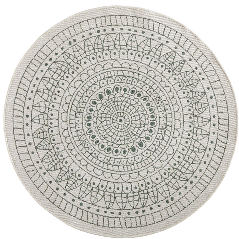 Porto Flatweave Green/Cream Rug, Round 200cm