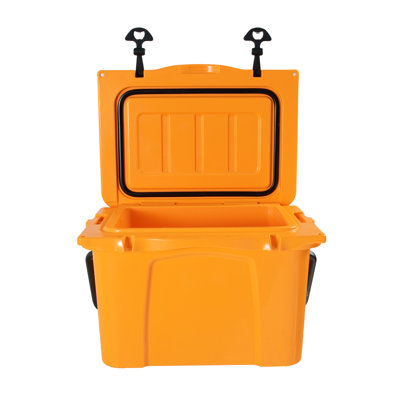 25Qt Portable Insulated Hard Cooler With 5 - Day Cold And Quick Drainage Perfect For Fishing, Camping Outdoor Use, Orange Color Featuring Cup Holder Suitable Travel, Color, Construction