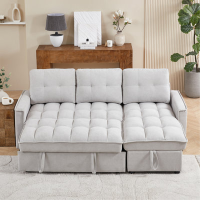 78.75" Reclining Sofa, Pull-Out Sofa Bed With USB And Tape-C Charging Ports, L-Shaped Sectional Sofa With Reclining Storage And Arm Side Organizer Pocket Features, Living Room Comfort Sofa