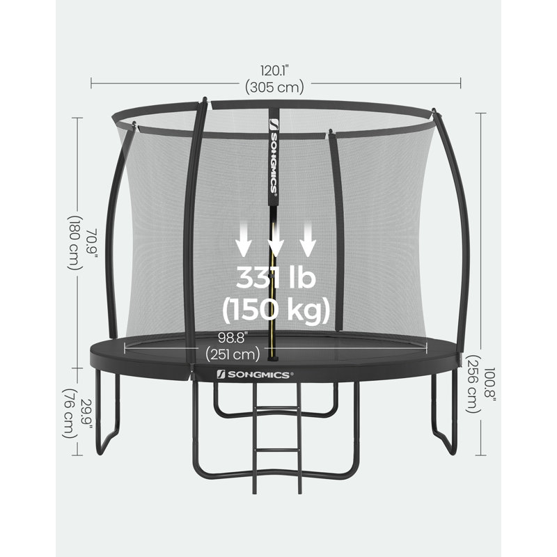 Songmics 93cm Round Backyard Trampoline with Safety Enclosure, Black