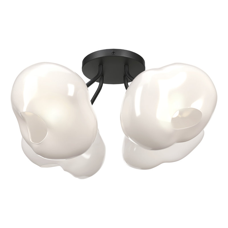 Ume Frosted Glass 4-Light Semi Flush Mount, Black