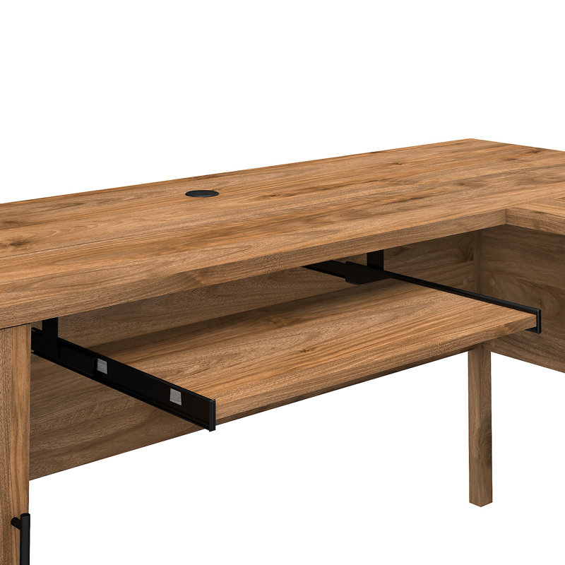 Magomed L-Shaped Computer Desk Office Set with Hutch, Fresh Walnut