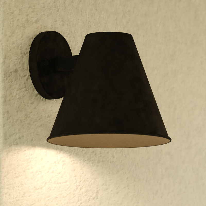 Berners 8 in. H 1-Light Textured Black Contemporary Outdoor Wall Sconce, Durable Steel Metal Cone Shade, LED Compatible, Dark Sky Compliant, Use for Exterior Porch Patio Front Door or Garage