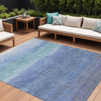 Tapis d'extérieur lavable abstrait bleu sarcelle et bleu ciel 8 pi x 10 pi