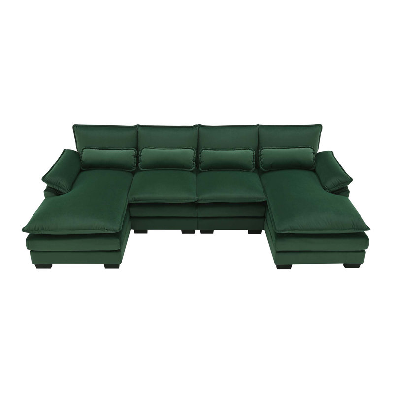 Canapé modulaire symétrique en U moderne à 6 places avec coussins de taille, Velours vert