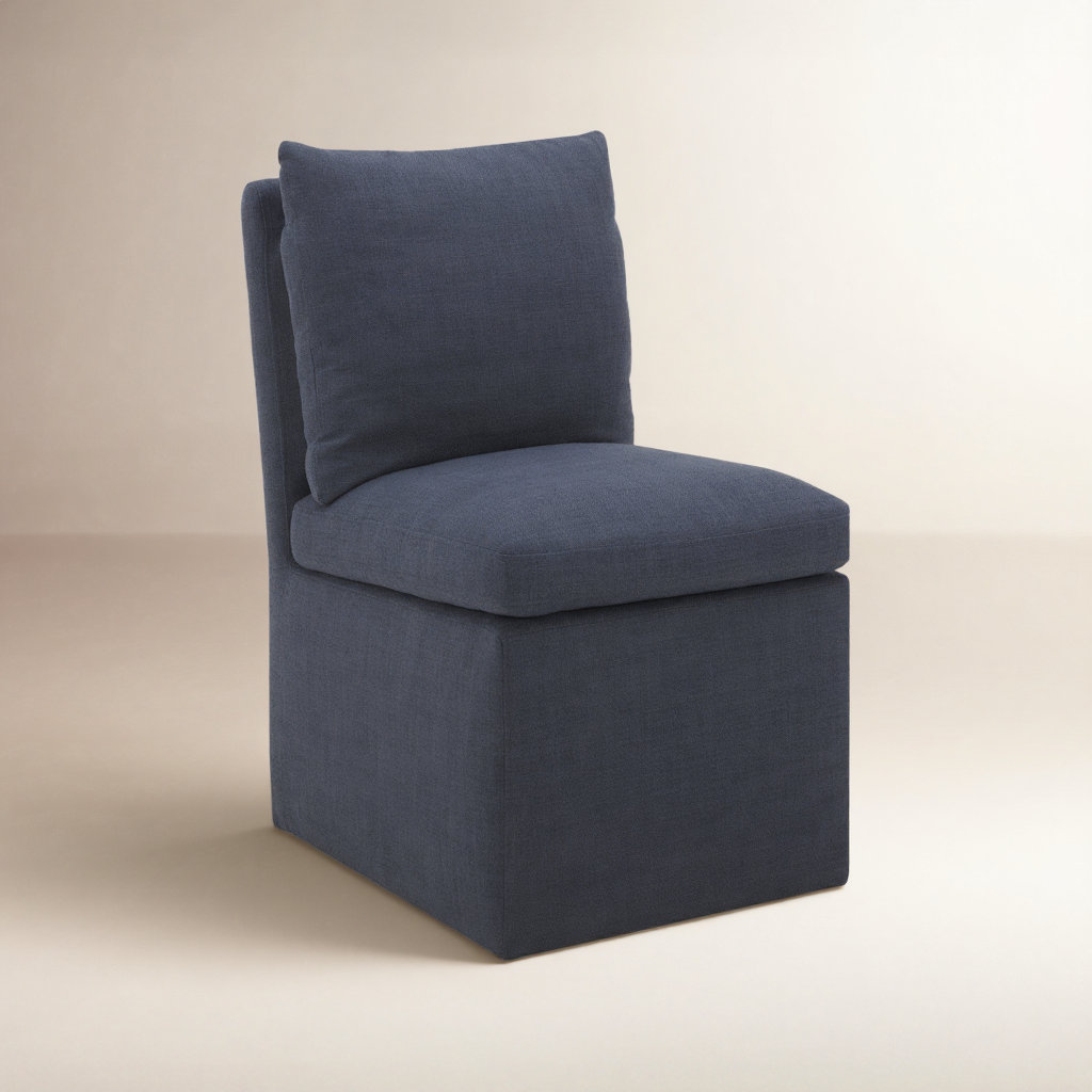 Alayaa Linen Side Chair, Effie Indigo Performance Linen