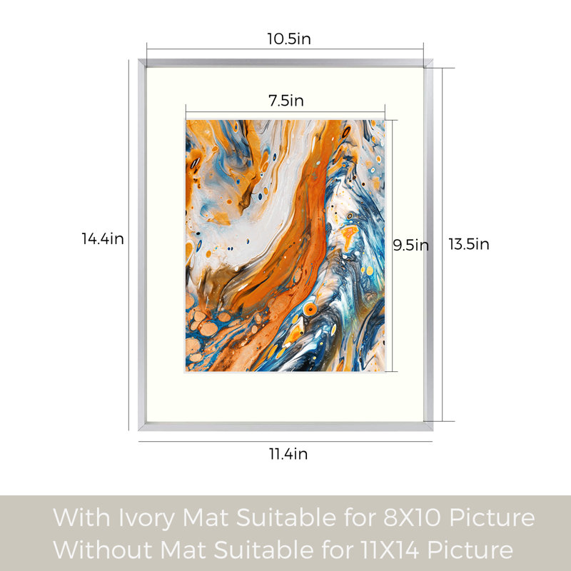 Aseda Matel Picture Frame with Mat, Aluminum Wall Gallery Photo Frame, Horizontal and Vertical Formats, 8" x 10", Silver