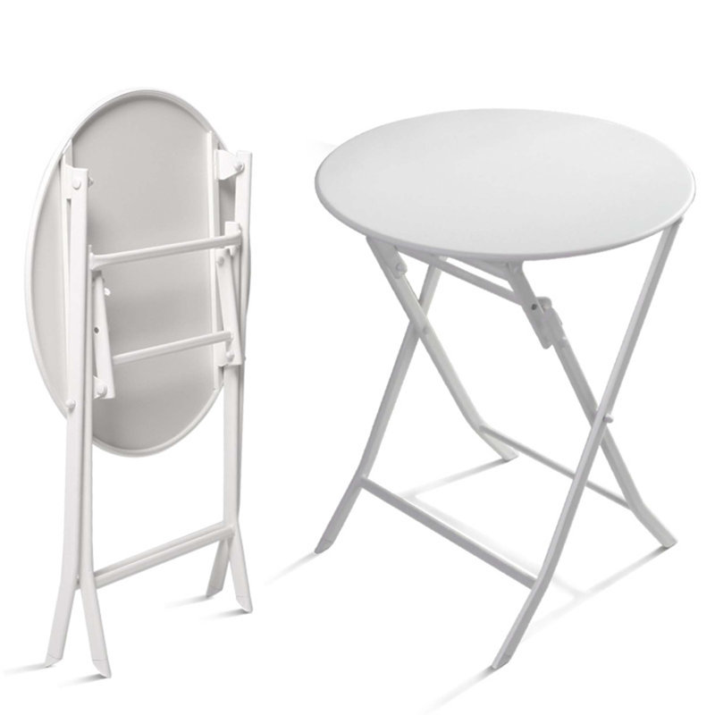 3 Piece Patio Bistro Set With Foldable Round Table And Chairs, Durable And Space-Saving For Outdoor Use, White