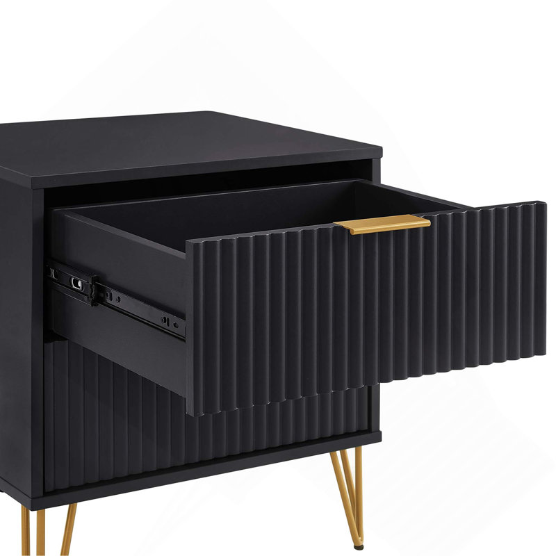 Dumbo 20" Fluted Nightstand in Black (2-Drawer), Black