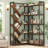 71" Tall Corner Bookshelf, L-shape Bookcase With Y-shape Shelves, Metal Frame Display Shelf, Brown-1096326269