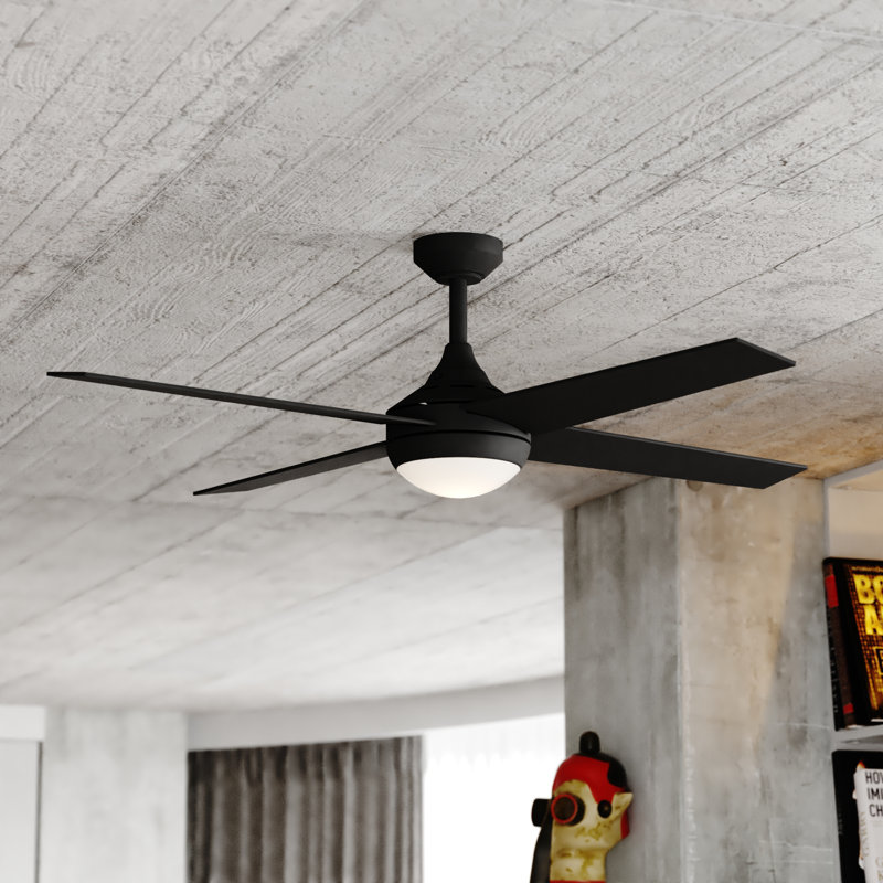 Heeley 52 in. Black Indoor Rod Mount Transitional Ceiling Fan with Reversible Black-Brown Hickory Blades, Dimmable Integrated LED Light Kit and Remote Control Included, 3 Speeds, White Acrylic Shade