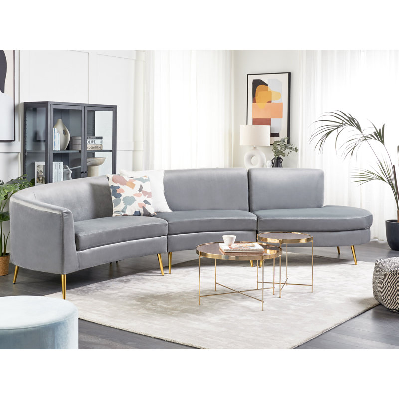 Busick 4 Seater Velvet Sofa, Light Grey