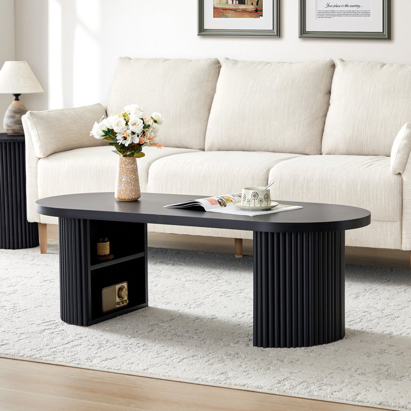 47.24" Oval Coffee Table With Storage, Black