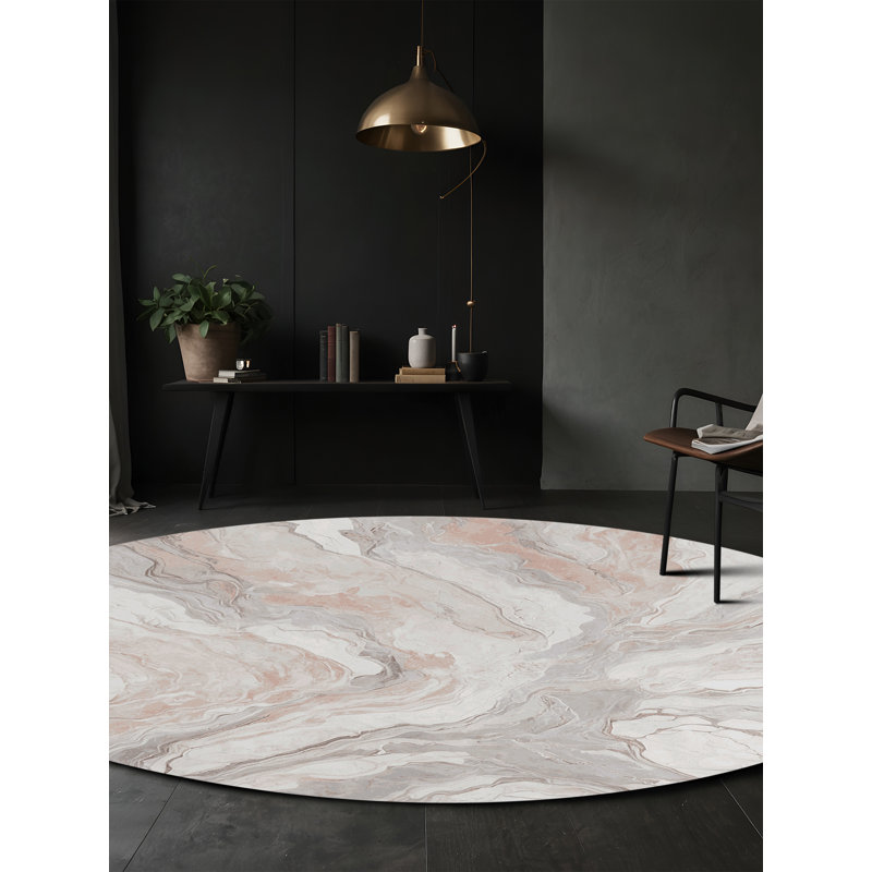 Machine Washable Gray Area Rug, Round 6'
