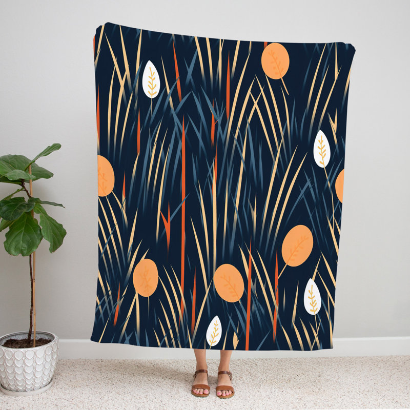 Throw Blanket, 51" W x 60" L, Floral/Abstract, Orange/Blue/Black