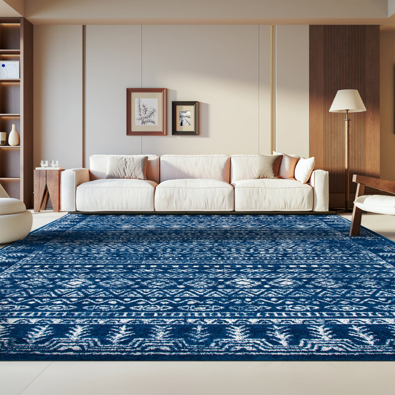 Tapis bleu marine / gris Shally, Rectangle 8 pi x 10 pi