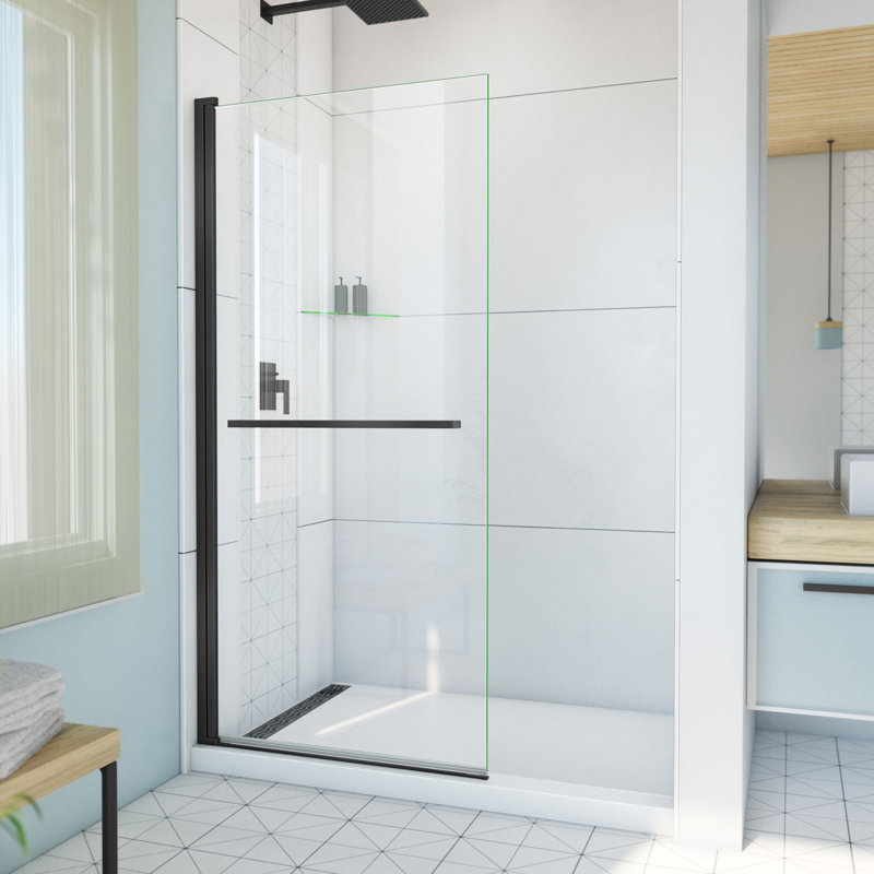 DreamLine Aqua-Q Swing 34 inch W x 72 inch H Frameless Swing Shower Door in Matte Black, Matte Black, 34"