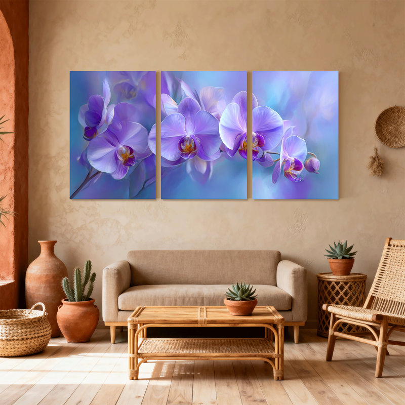 Plantes et fleurs, orchidée mauve, ensemble de 3 impressions sur toile, H 36 po x l 72 po