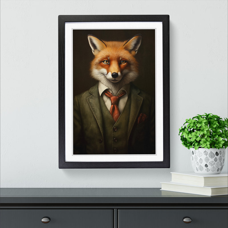 Fox in a Suit Painting No.3 - Framed Print, Black Framed, 46cm H x 34cm W