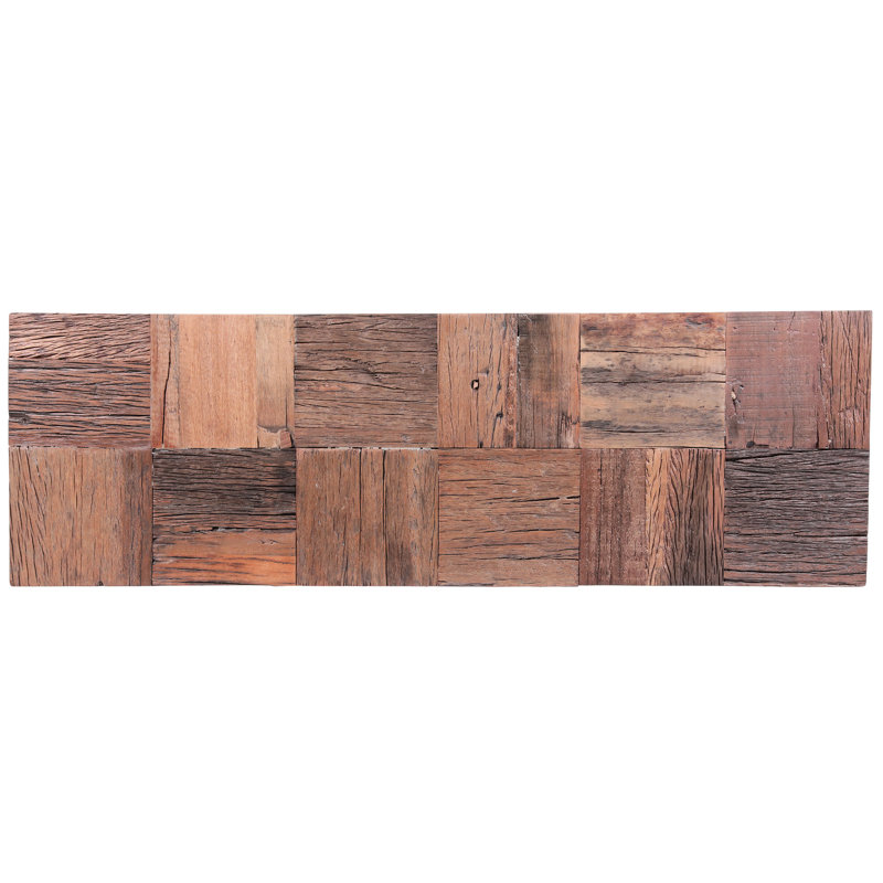 Console en bois recyclé avec accents en acier inoxydable de style rustique et robuste