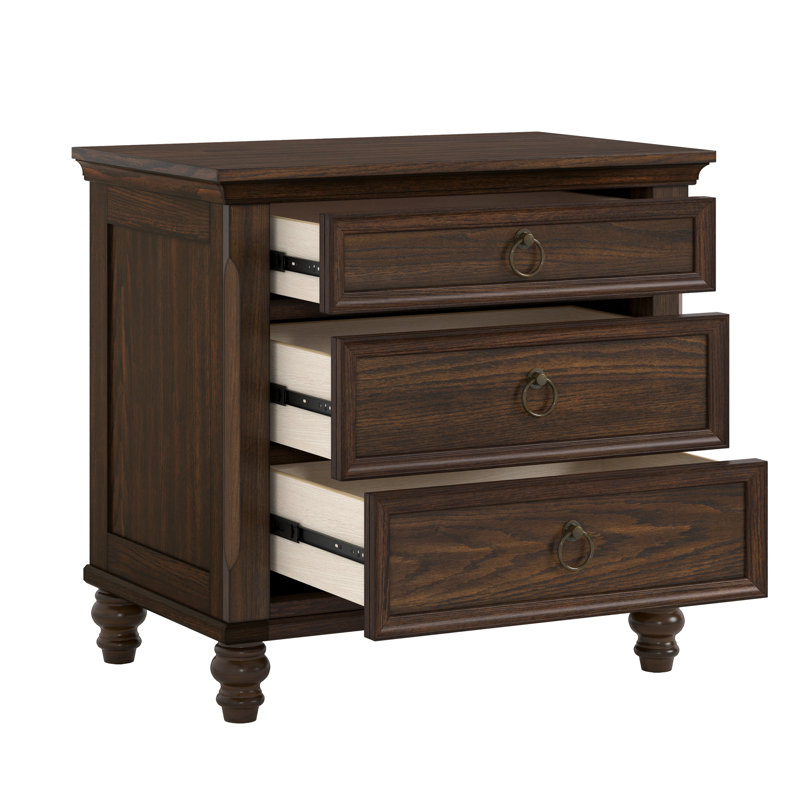 Table de chevet en bois massif à 3 tiroirs Otis, Dark Walnut