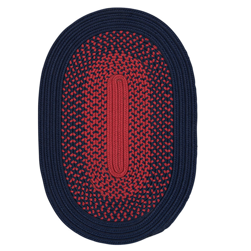Tapis intérieur / extérieur bleu marine / rouge Hereth, Ovale 15 pi x 20 pi