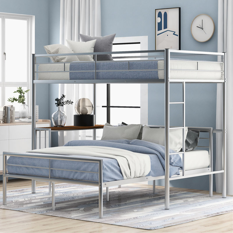 Lit superposé argenté métallique avec bureau et - simple au-dessus d'un lit double, confortable pour la chambre à coucher en métal argenté de qualité, solution pratique