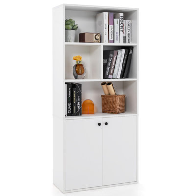 Bookcase w/Doors, Tall Bookshelf w/Storage Cabinet, Vertical Display Shelves for Home Office by Ebern Designs